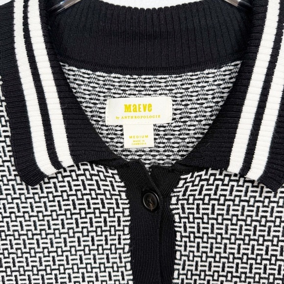 Anthropologie Maeve Plunging Geo Print Polo Women’s Preppy Cardigan Sweater Sz M - Picture 4 of 11